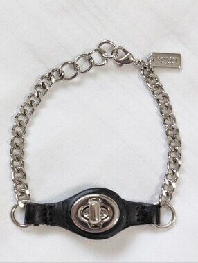 Coach Silver Turn Lock Leather Bracelet